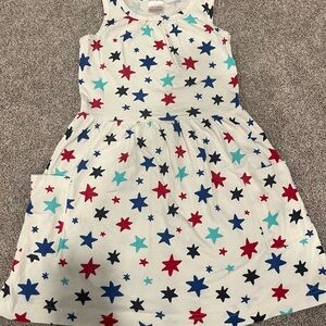 Hanna Andersson patriotic Starry Kids Dress - White with Red & Blue Stars